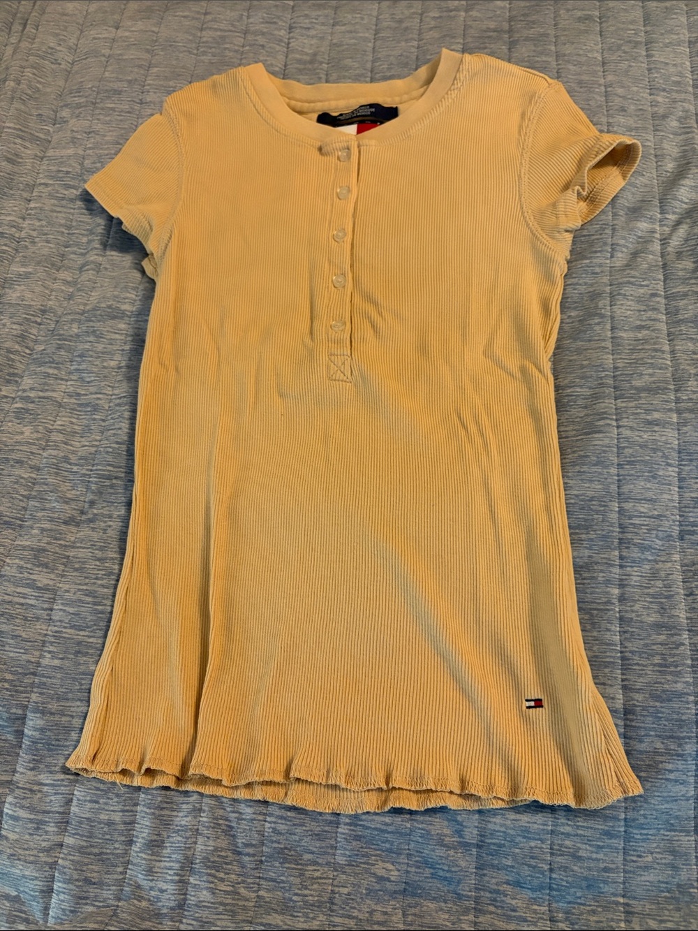 Tommy Hilfiger Pale Yellow Ribbed Short Sleeve Henley Tee